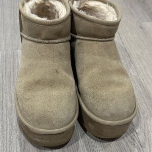 UGG Tan Suede Platform Ankle Boots